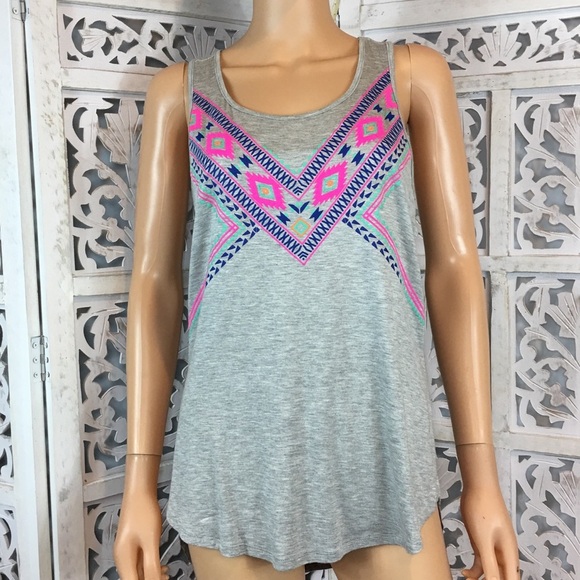 Takara Womens Gray Aztec Print Racerback Tank Top - Picture 2 of 8